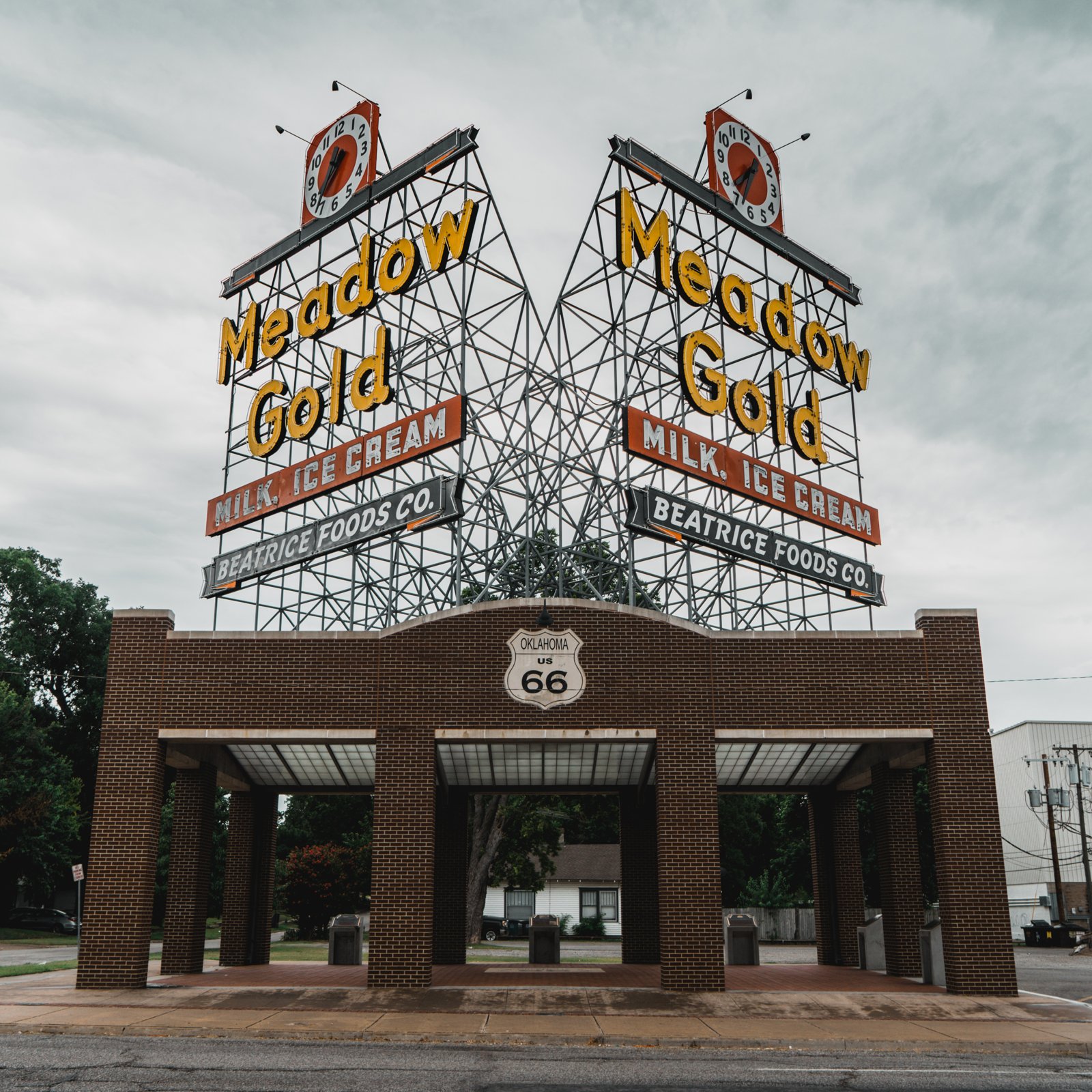 Tulsa's restored Meadow Gold sign on historic Route 66